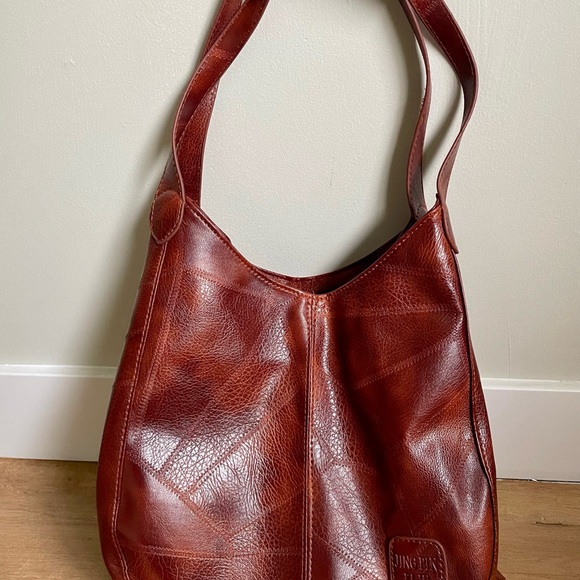 Brown Slouchy Hobo Bag Faux Leather Minimalist Shoulder Bag Soft Vegan Leather - Picture 4 of 8